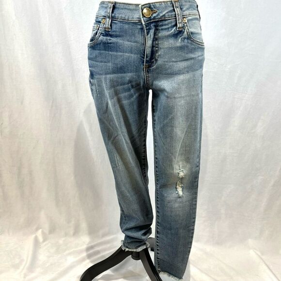 Kut from the Kloth midrise ankle skinny distressed raw hem jeans size 6 NWT - Picture 2 of 7